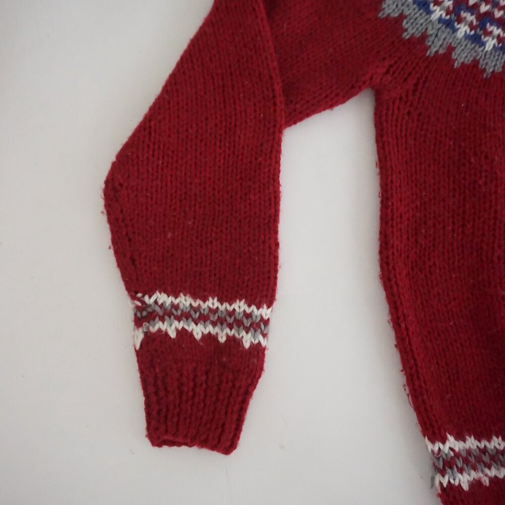 Vintage Sport Rally Red Fair Isle Nordic Pattern Knit Sweater Cabincore S - Picture 7 of 10